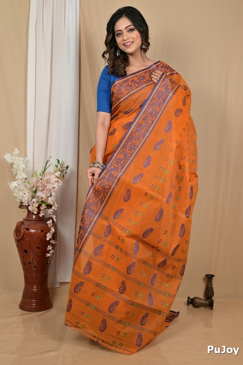 Orange Pure Cotton Achrol Tant Saree (2204)