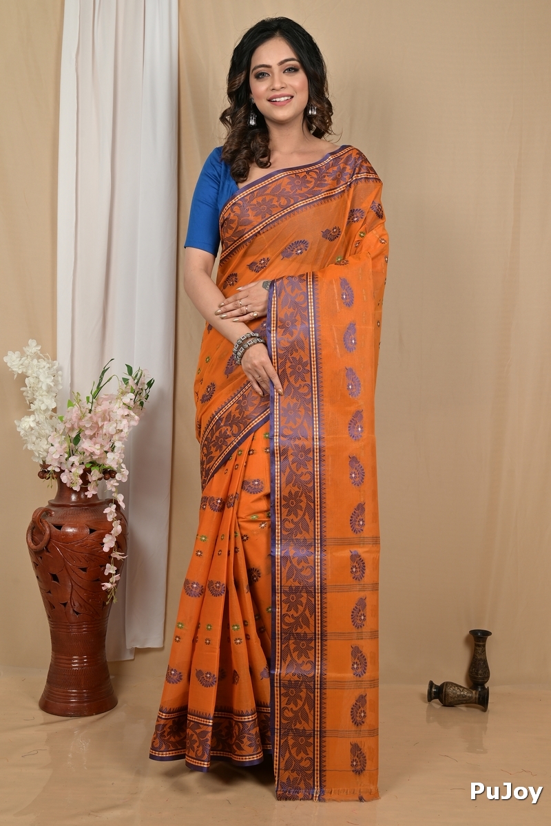 Orange Pure Cotton Achrol Tant Saree (2204)