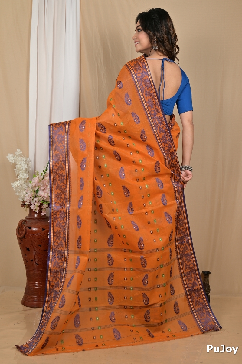 Orange Pure Cotton Achrol Tant Saree (2204)