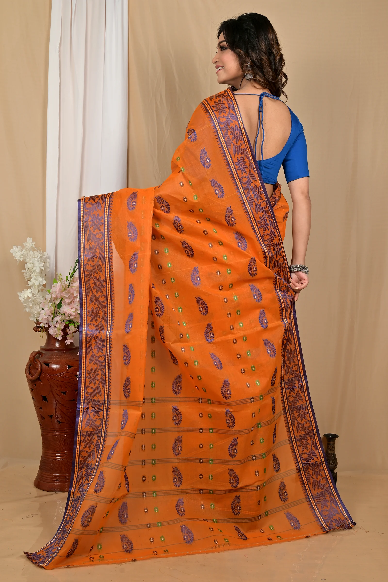 Orange Pure Cotton Achrol Tant Saree (2204)