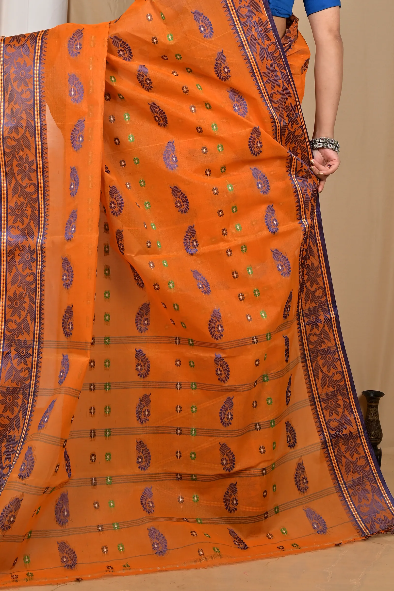Orange Pure Cotton Achrol Tant Saree (2204)