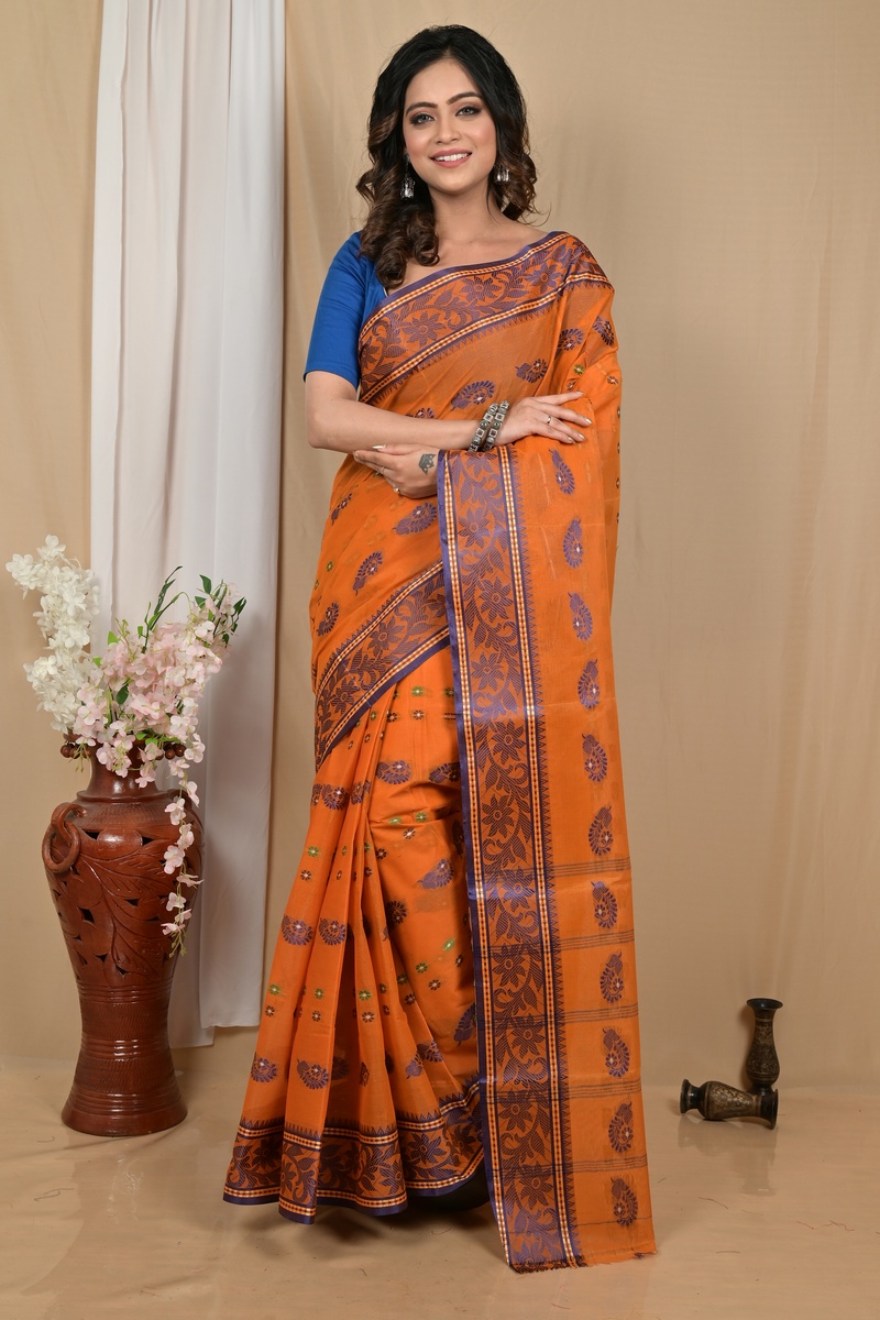 Orange Pure Cotton Achrol Tant Saree (2204)