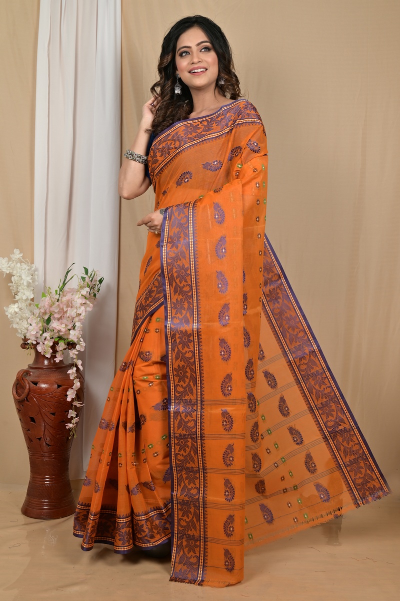 Orange Pure Cotton Achrol Tant Saree (2204)