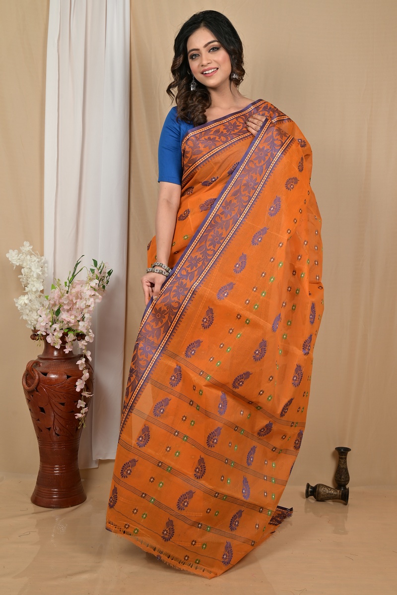 Orange Pure Cotton Achrol Tant Saree (2204)