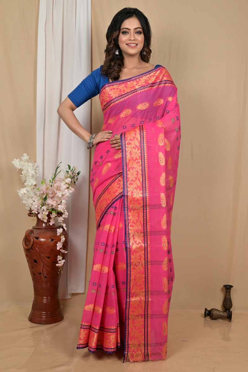 Pink Pure Cotton Achrol Tant Saree (2205)