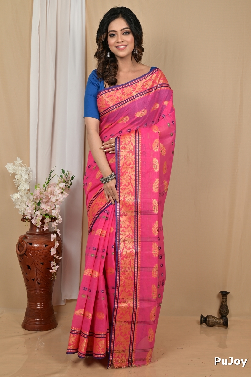 Pink Pure Cotton Achrol Tant Saree (2205)