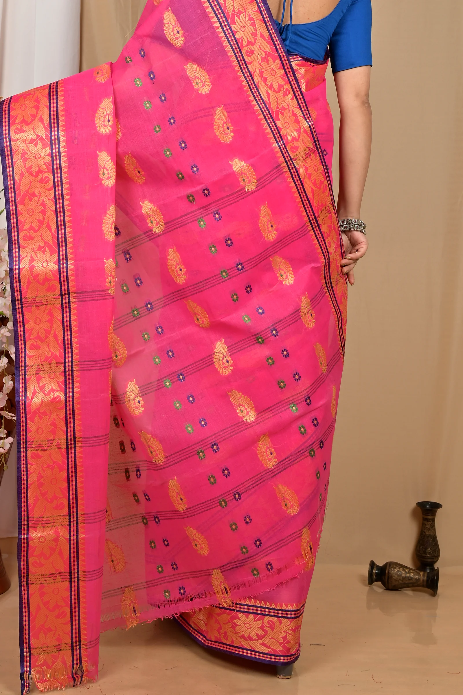 Pink Pure Cotton Achrol Tant Saree (2205)