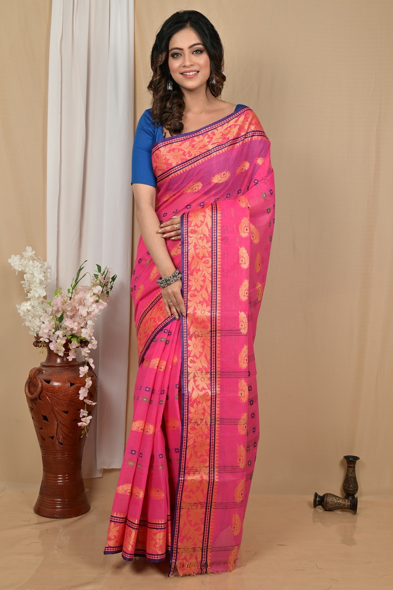 Pink Pure Cotton Achrol Tant Saree (2205)