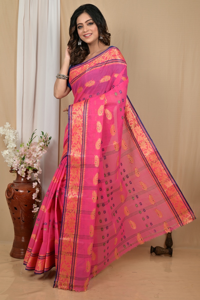 Pink Pure Cotton Achrol Tant Saree (2205)
