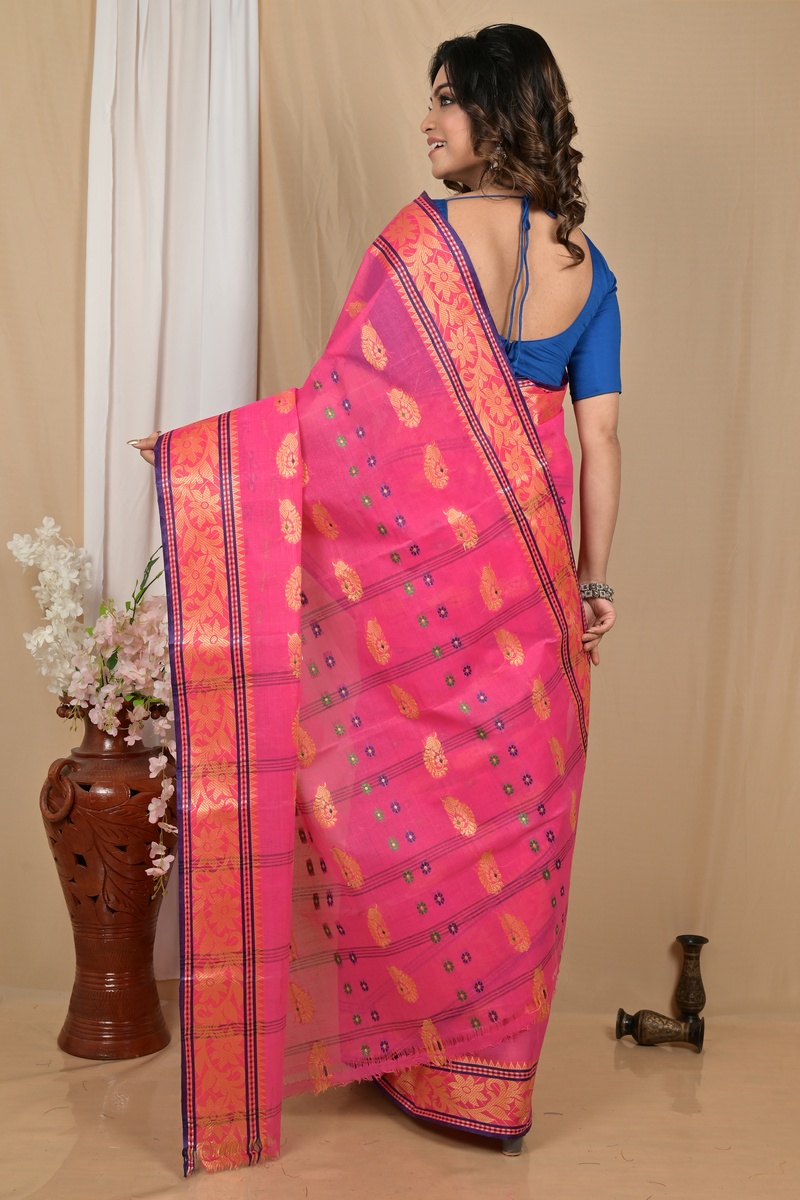 Pink Pure Cotton Achrol Tant Saree (2205)