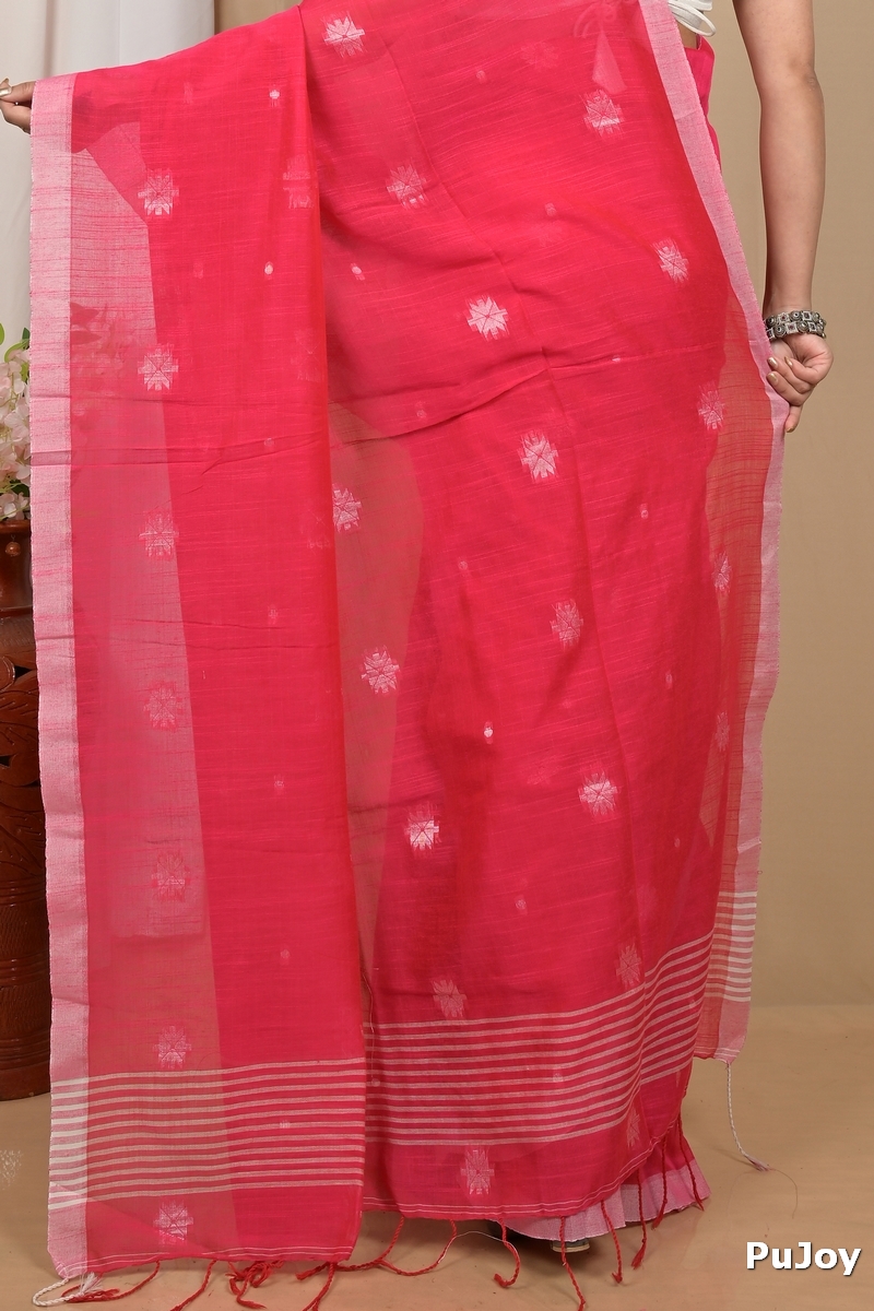 Red Pure Cotton Achbu Hand Loom Saree (2208)