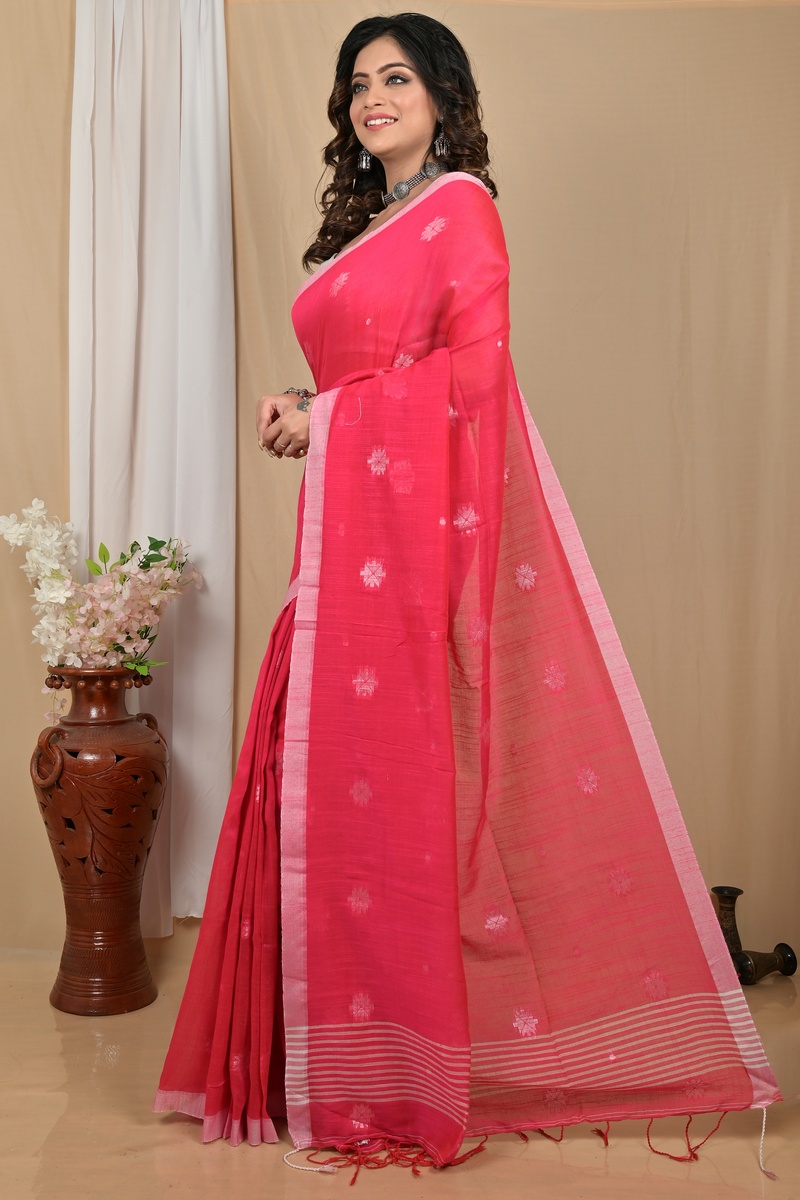 Red Pure Cotton Achbu Hand Loom Saree (2208)