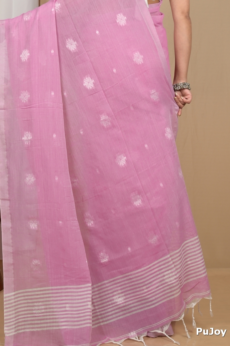 Pastel Pink Pure Cotton Achbu Hand Loom Saree (2213)
