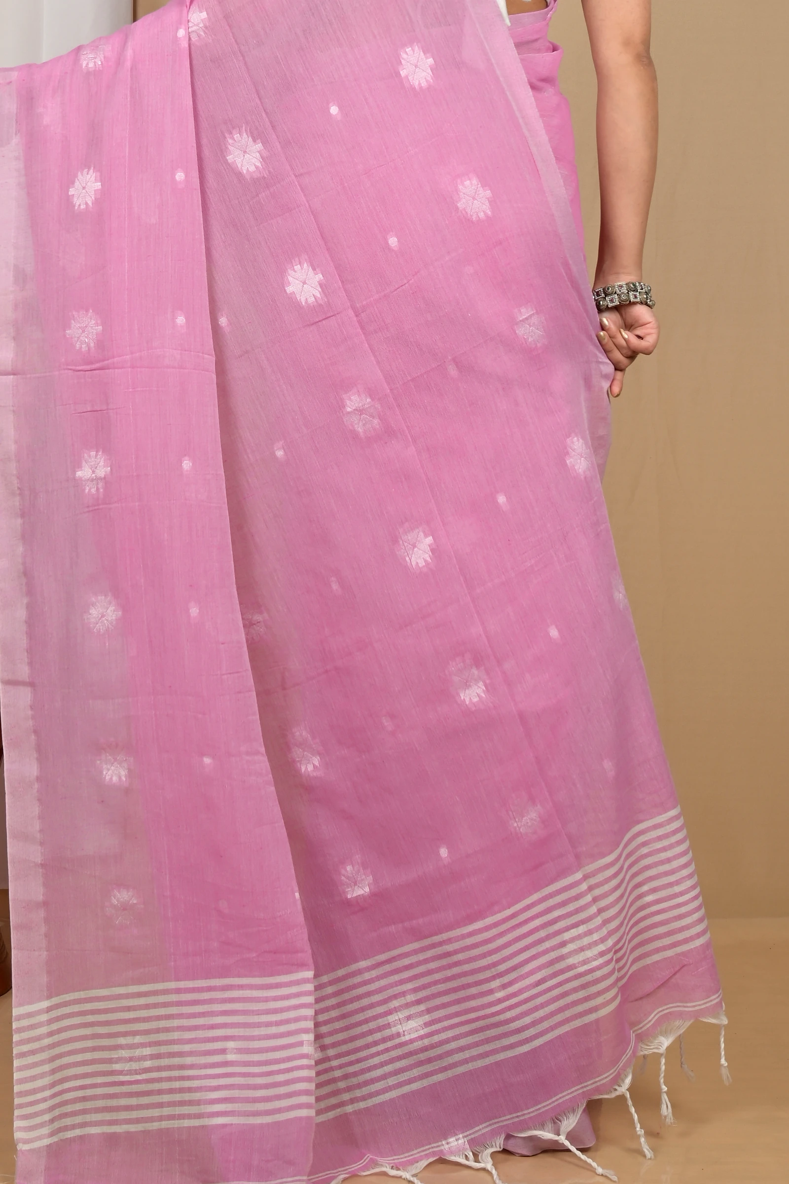 Pastel Pink Pure Cotton Achbu Hand Loom Saree (2213)