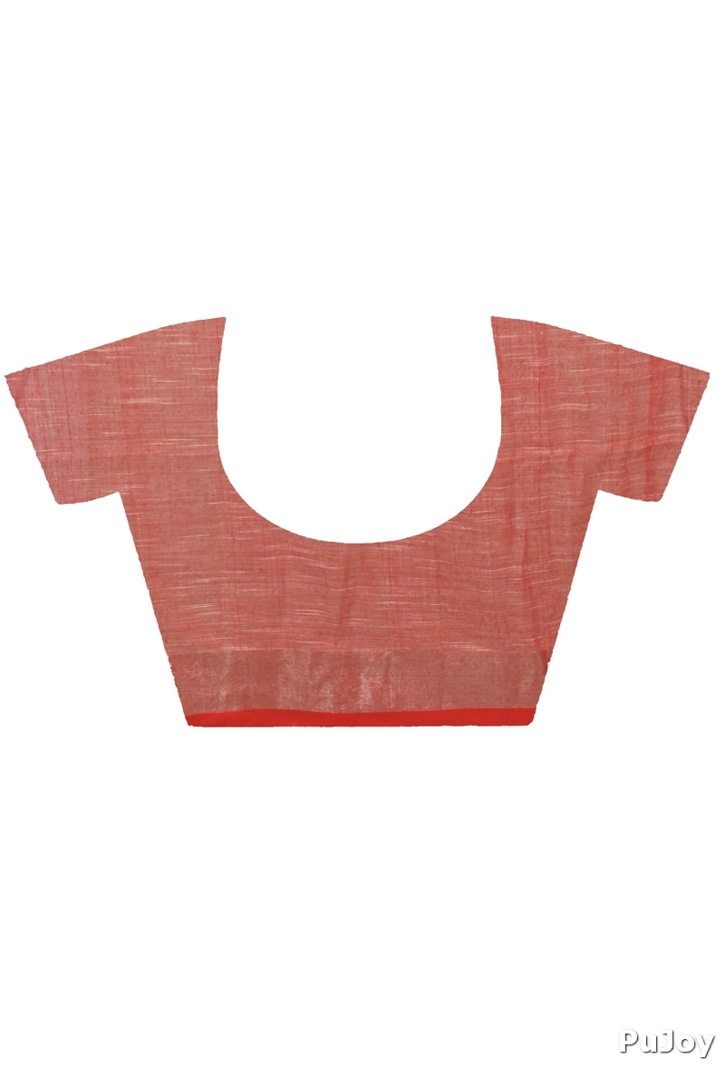 White Red Pure Cotton Achkol Hand Loom Saree (2219)