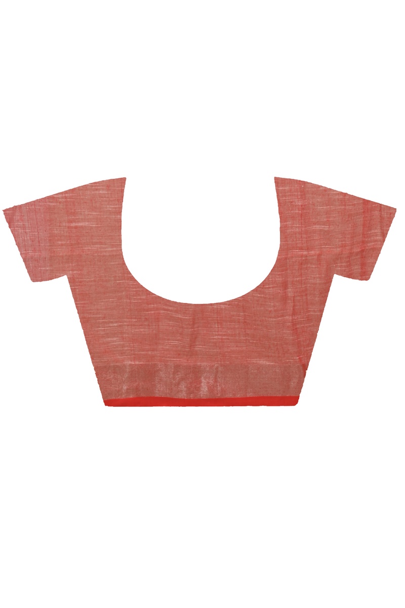 White Red Pure Cotton Achkol Hand Loom Saree (2219)