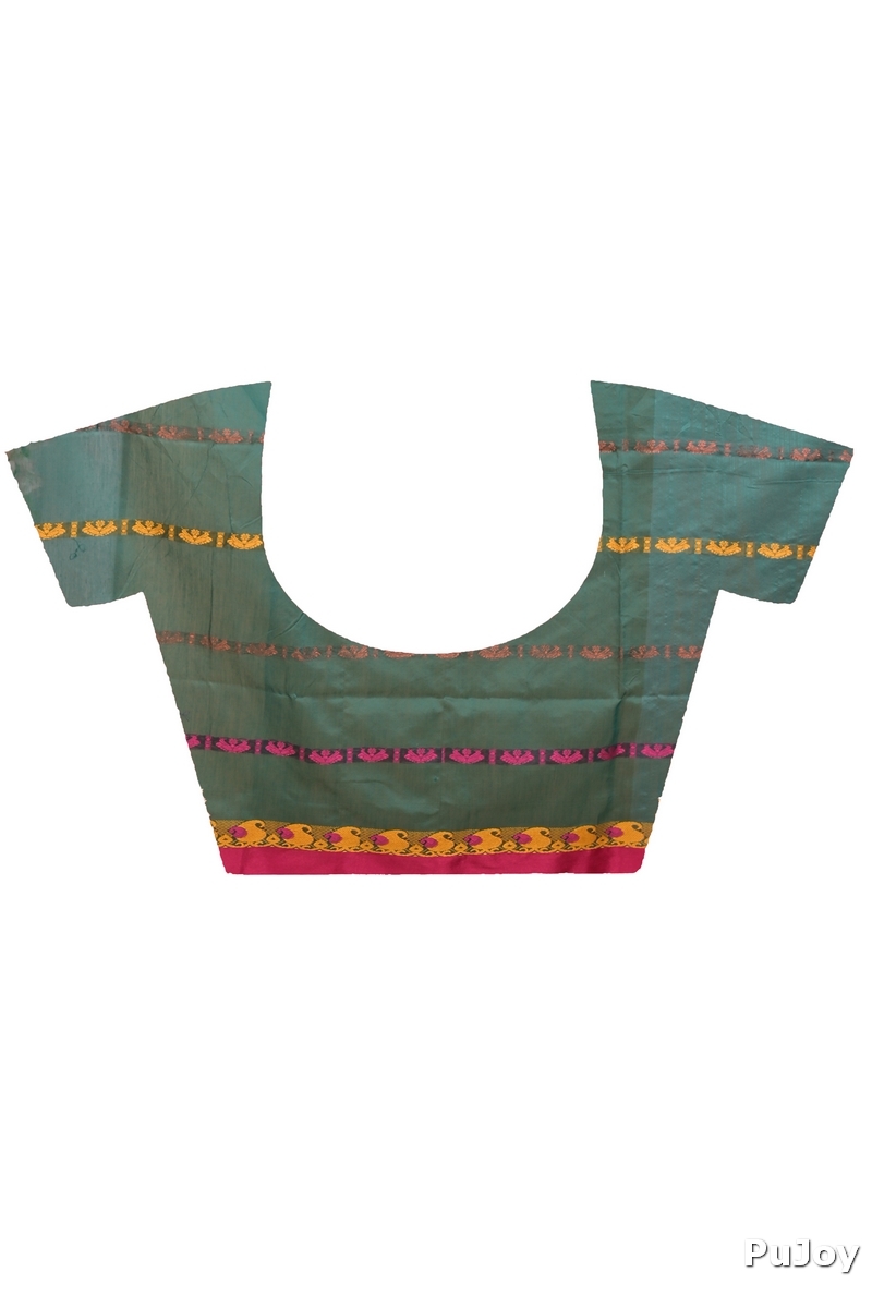 Dark Green Blended Cotton Achsit Hand Loom Saree (2223)