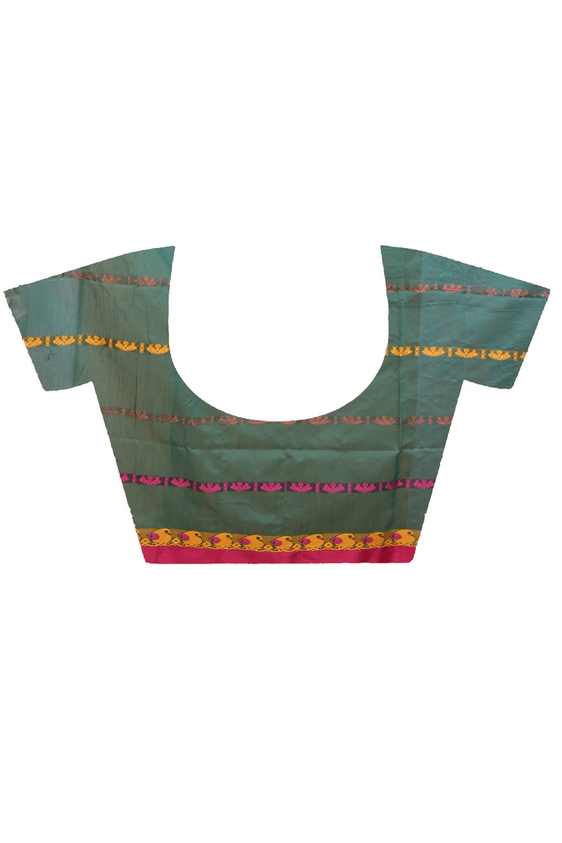 Dark Green Blended Cotton Achsit Hand Loom Saree (2223)