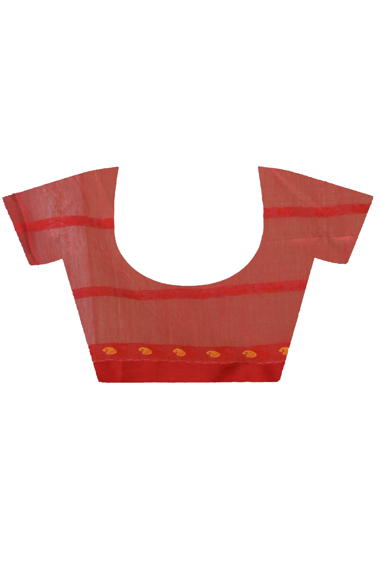 Cream Red Blended Cotton Achsit Hand Loom Saree (2226)