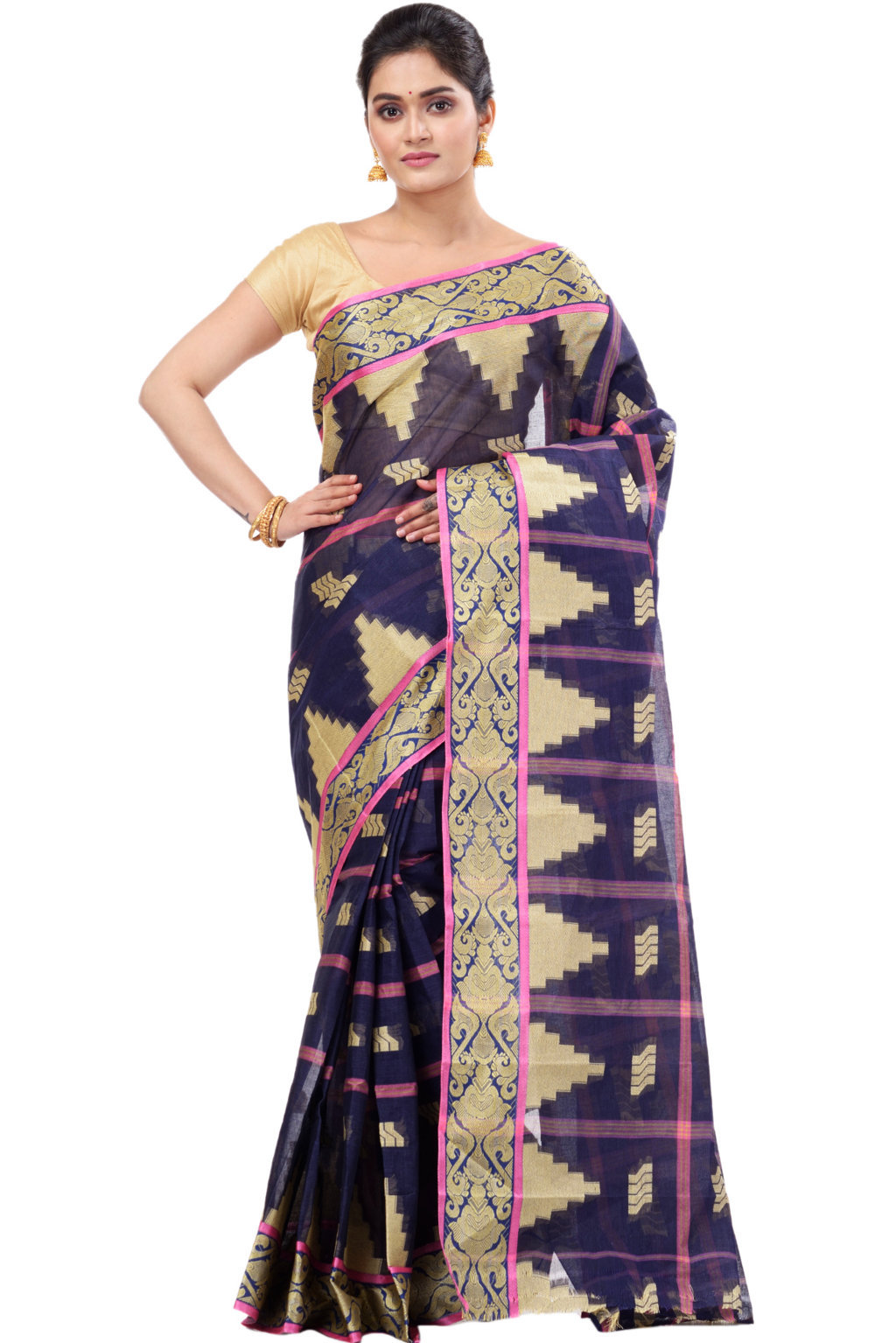 Blue Pure Cotton Kamala Desiging Tant Saree (223)