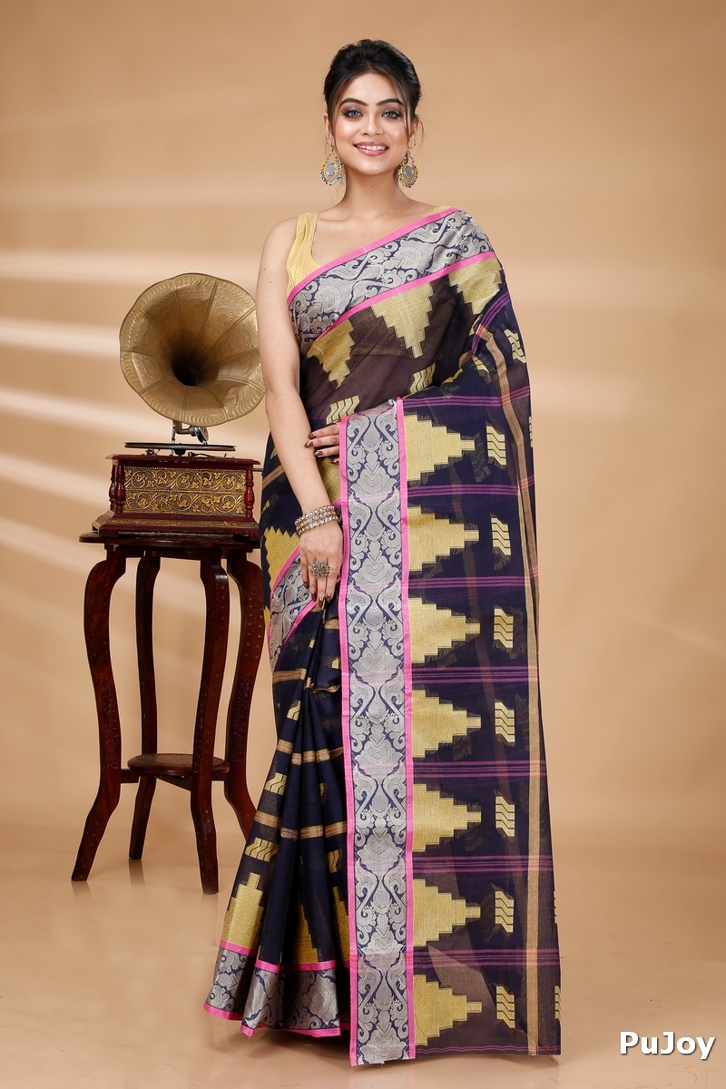 Blue Pure Cotton Kamala Desiging Tant Saree (223)