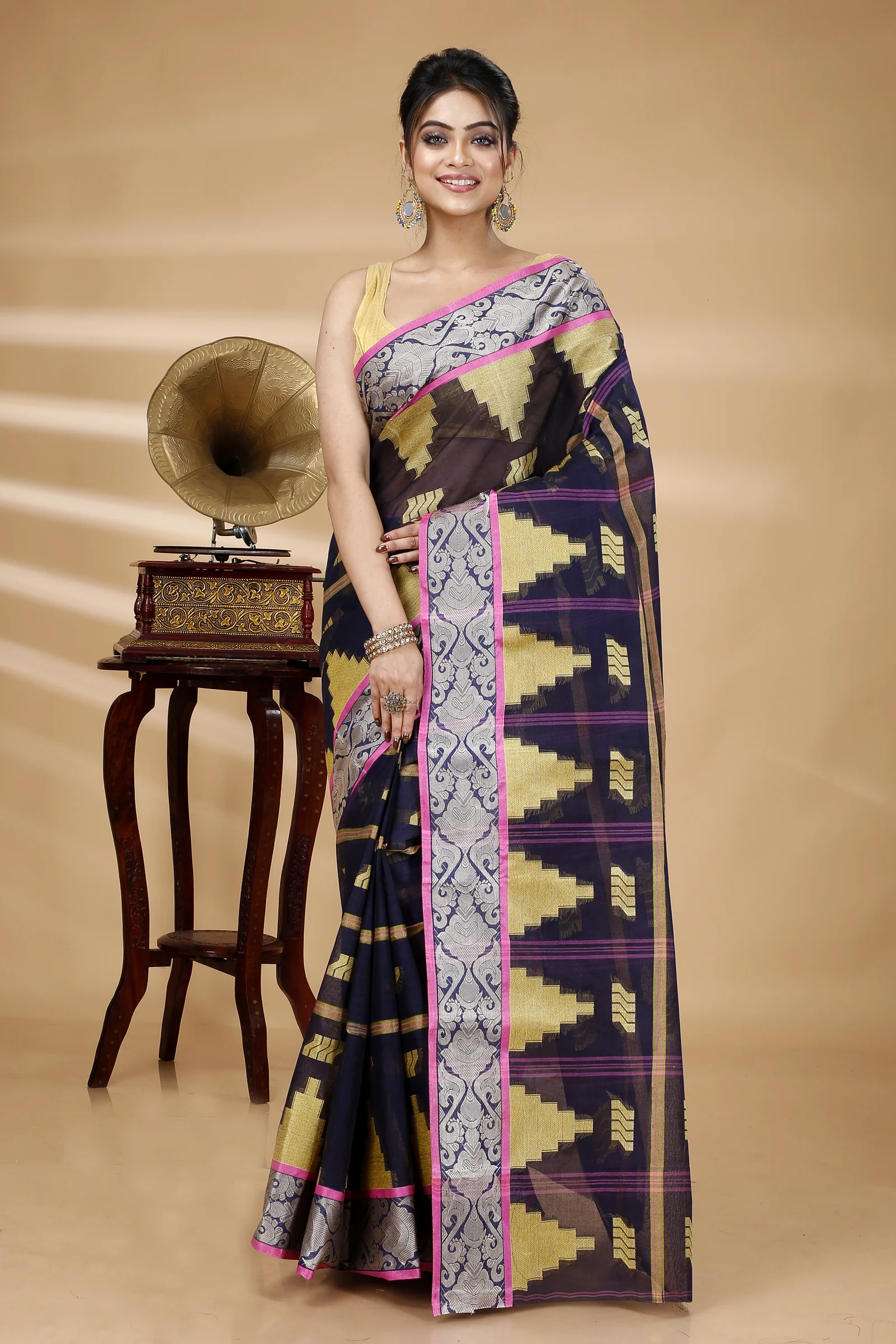 Blue Pure Cotton Kamala Desiging Tant Saree (223)