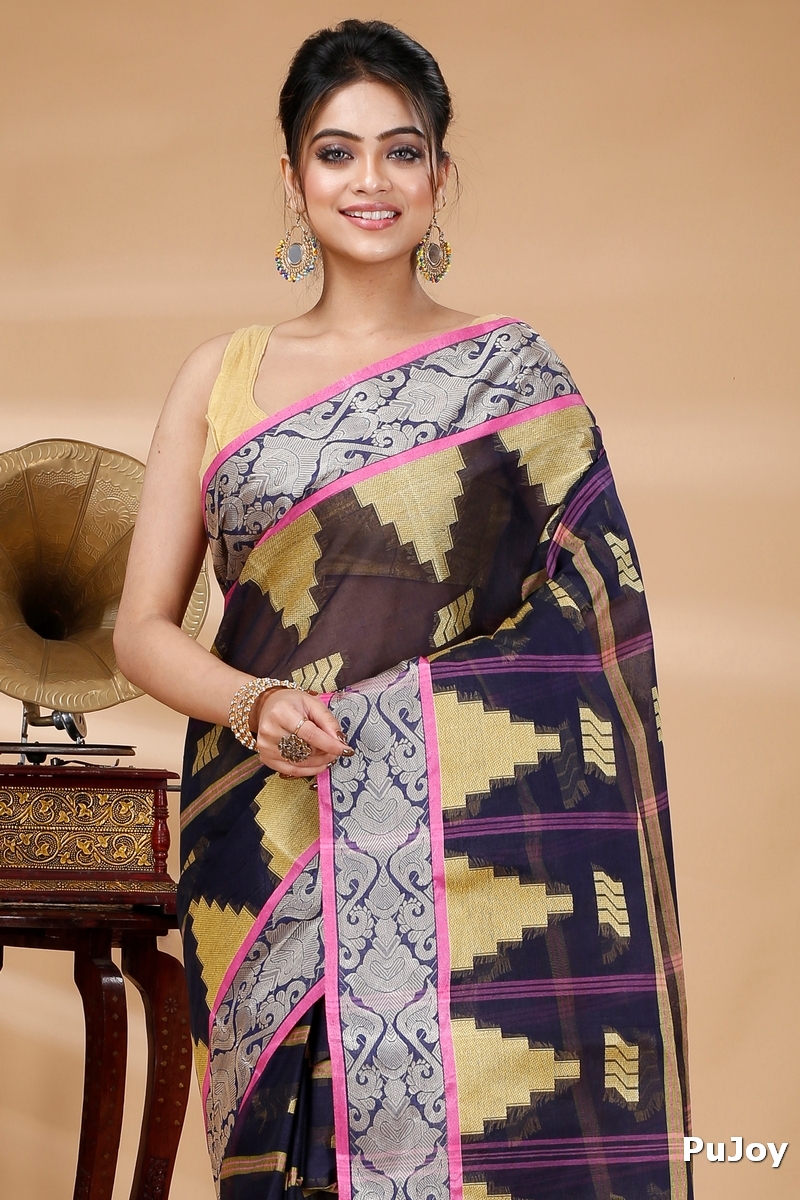 Blue Pure Cotton Kamala Desiging Tant Saree (223)