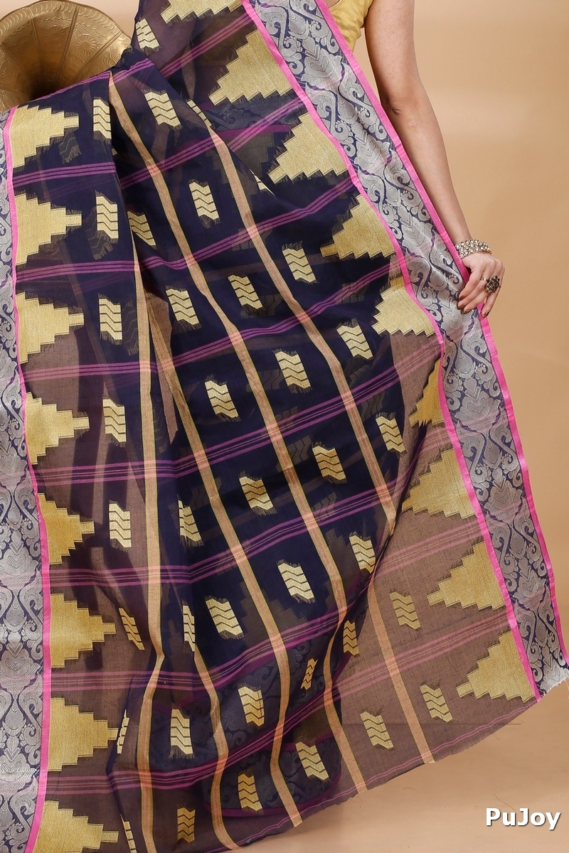 Blue Pure Cotton Kamala Desiging Tant Saree (223)