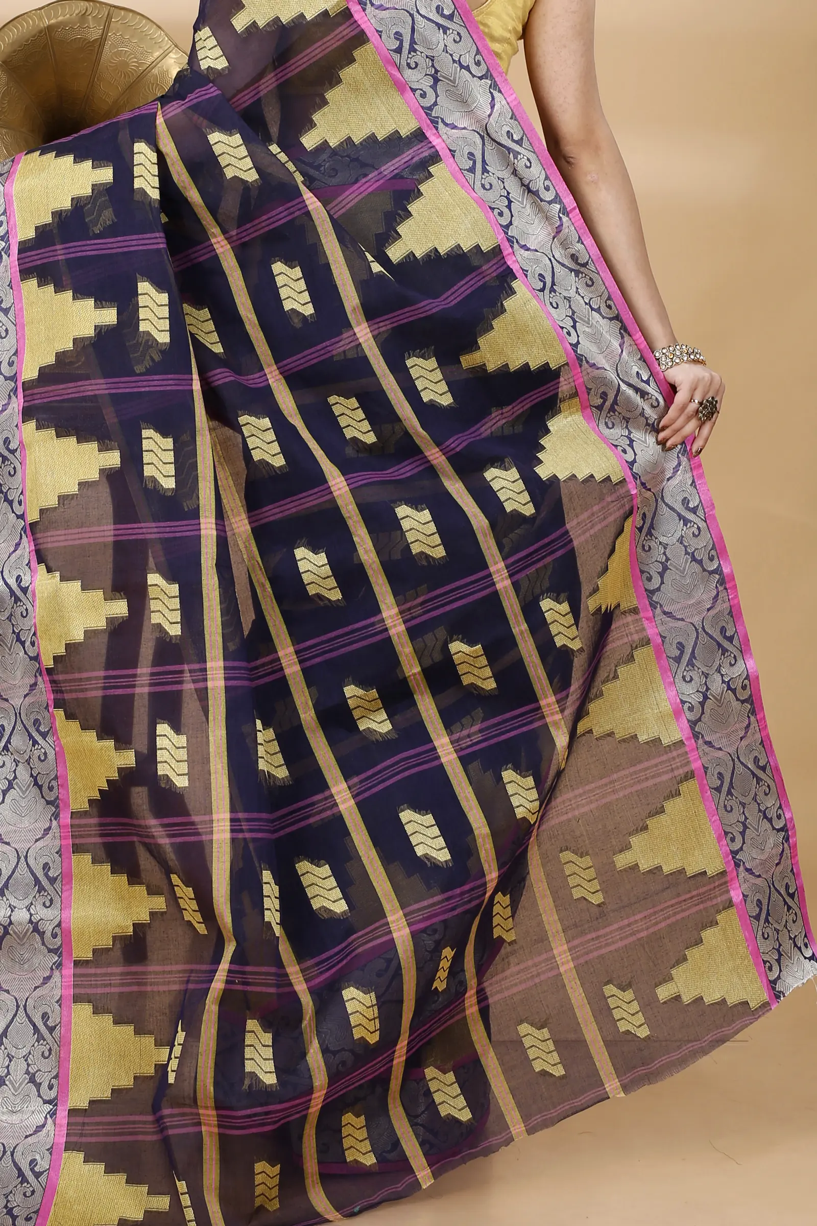 Blue Pure Cotton Kamala Desiging Tant Saree (223)