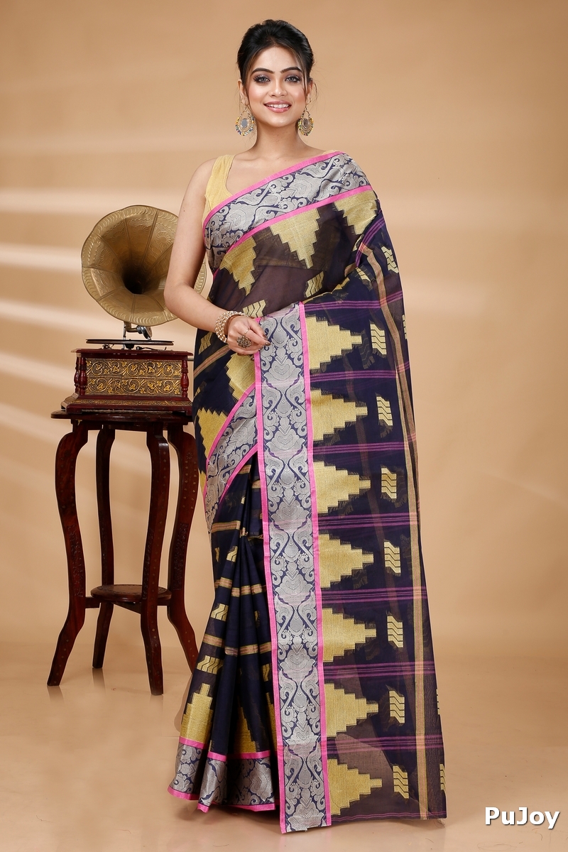 Blue Pure Cotton Kamala Desiging Tant Saree (223)