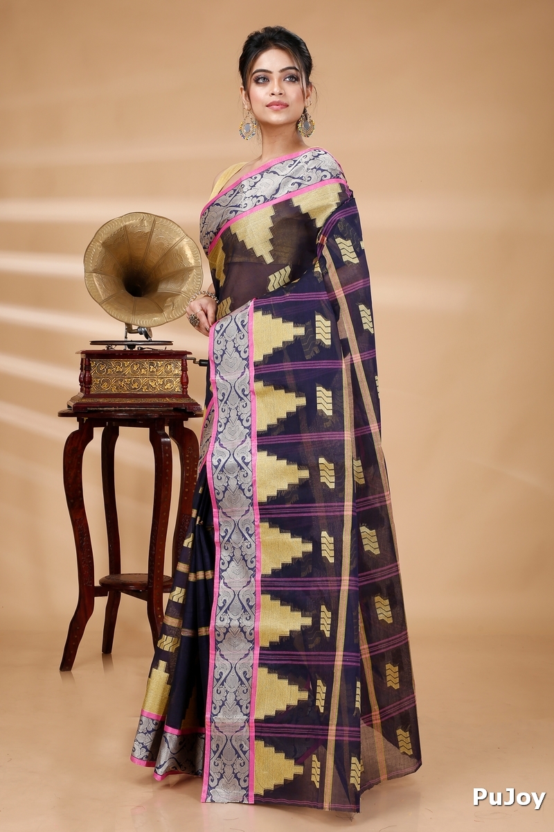 Blue Pure Cotton Kamala Desiging Tant Saree (223)