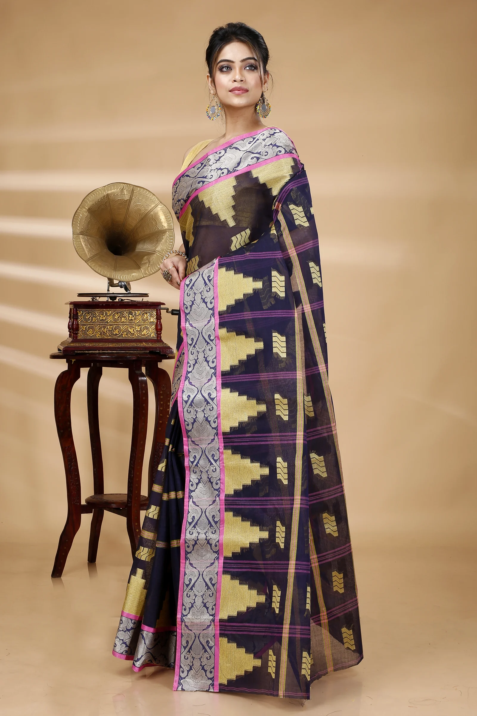 Blue Pure Cotton Kamala Desiging Tant Saree (223)
