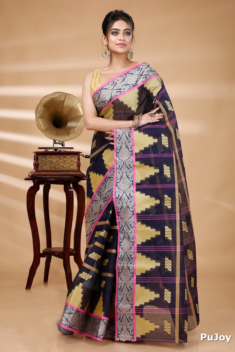Blue Pure Cotton Kamala Desiging Tant Saree (223)