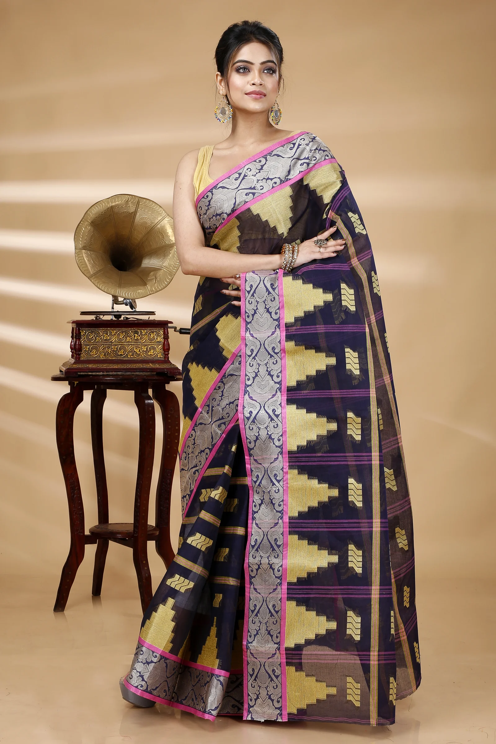 Blue Pure Cotton Kamala Desiging Tant Saree (223)