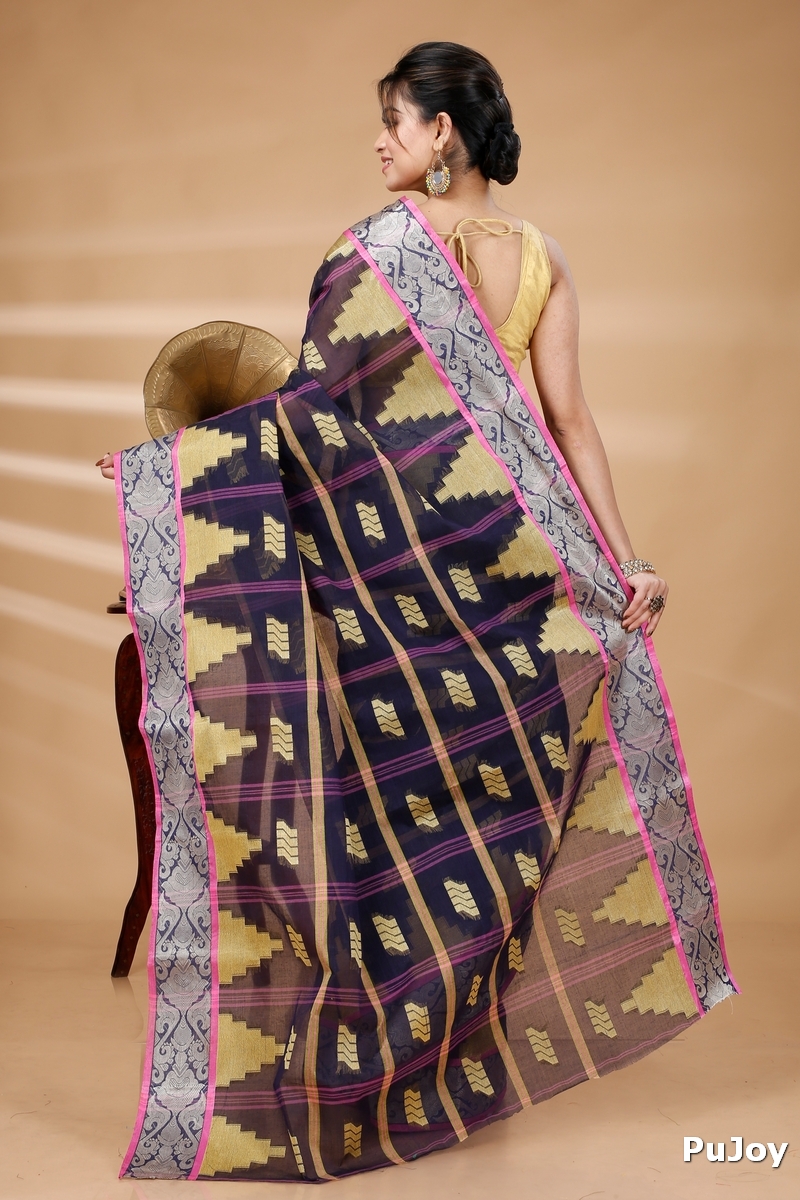 Blue Pure Cotton Kamala Desiging Tant Saree (223)