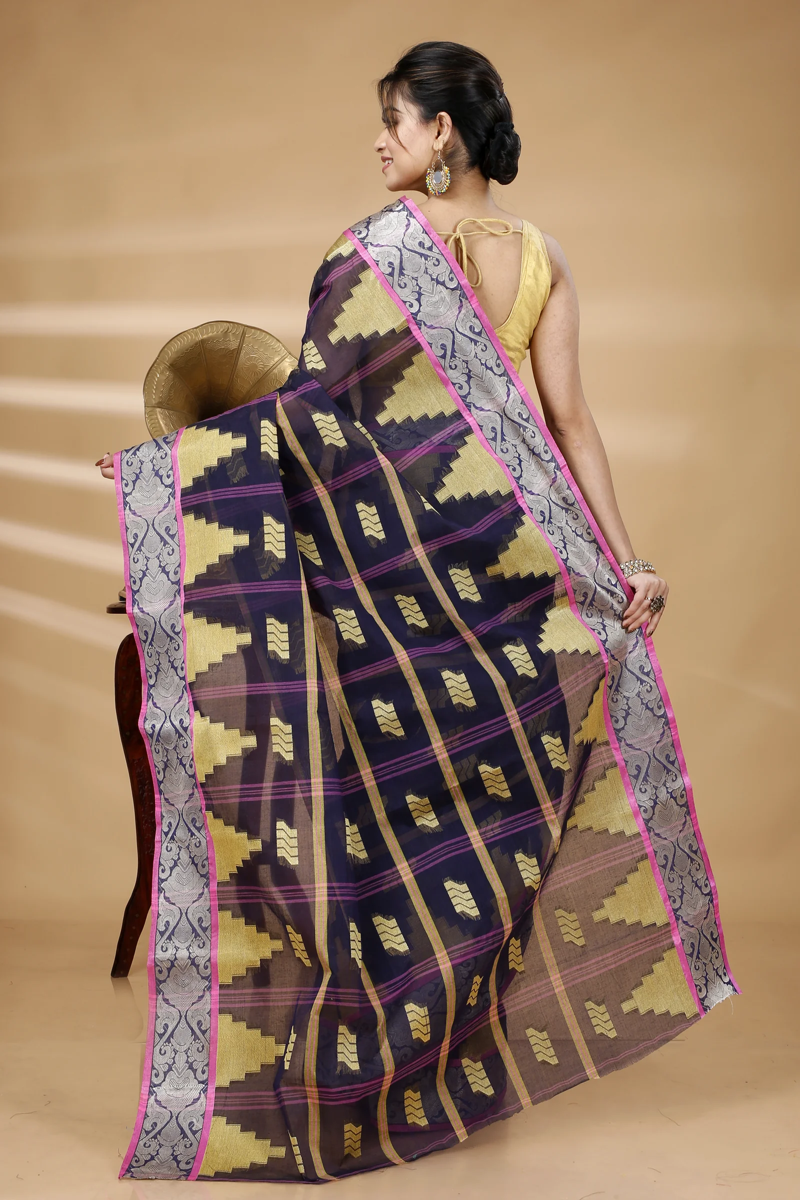 Blue Pure Cotton Kamala Desiging Tant Saree (223)