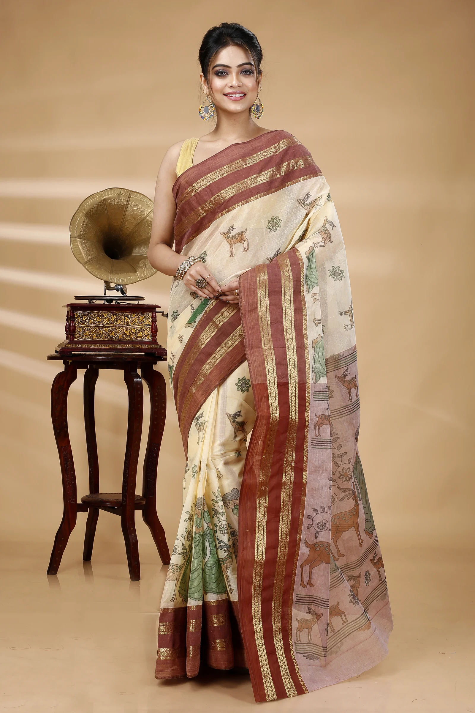 Brown Pure Cotton Sakuntala Tant Saree Print (2231)