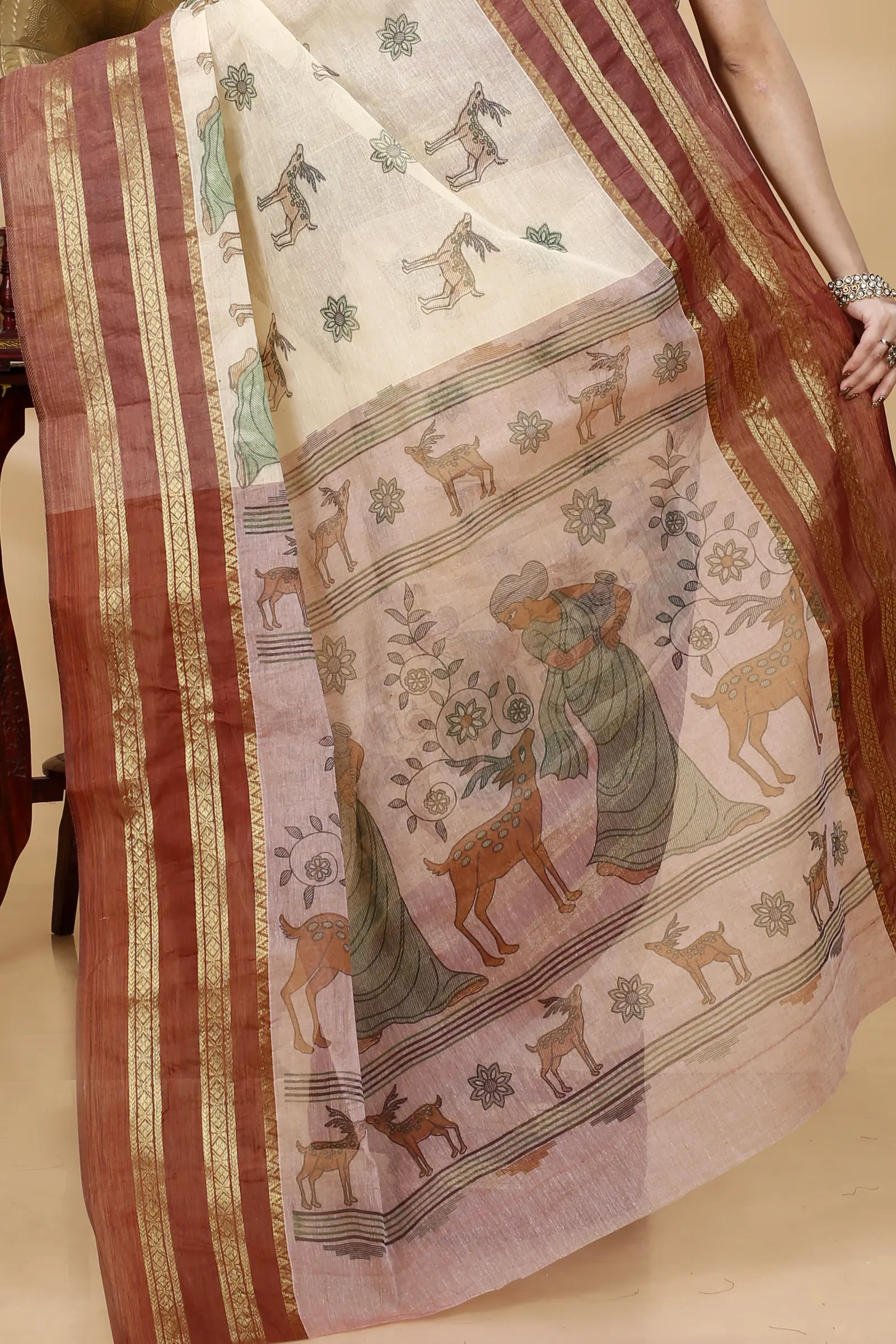Brown Pure Cotton Sakuntala Tant Saree Print (2231)