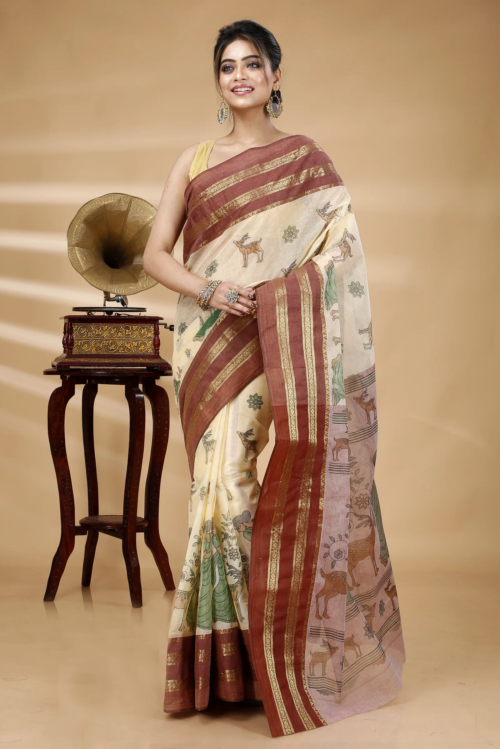 Brown Pure Cotton Sakuntala Tant Saree Print (2231)