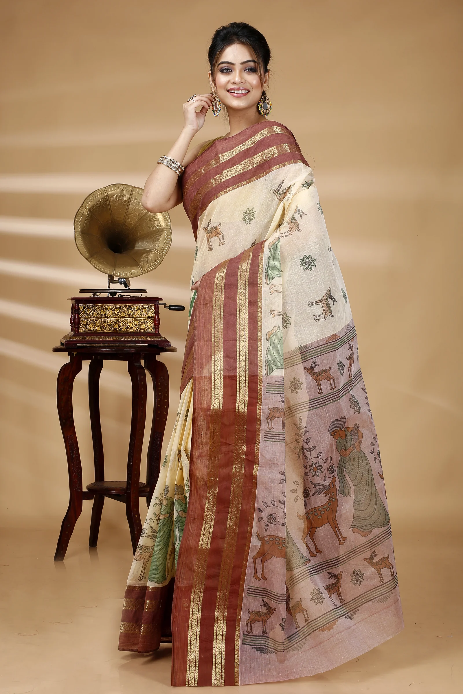Brown Pure Cotton Sakuntala Tant Saree Print (2231)