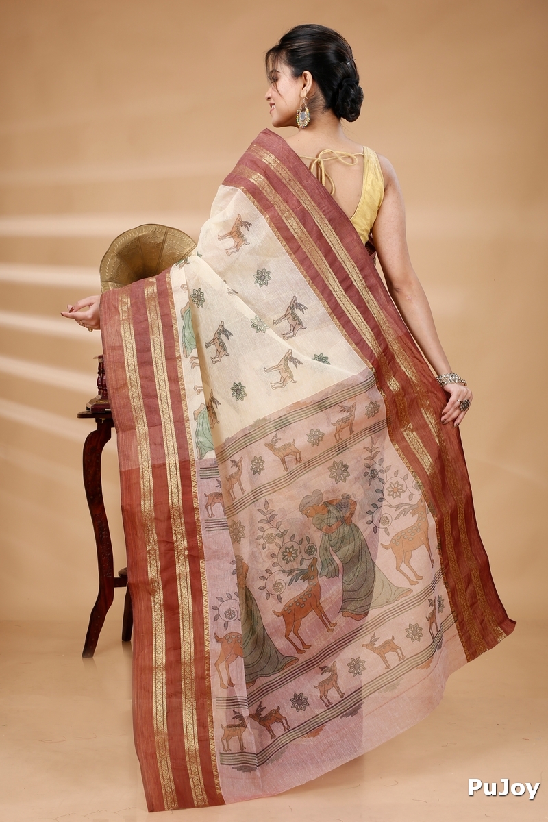 Brown Pure Cotton Sakuntala Tant Saree Print (2231)