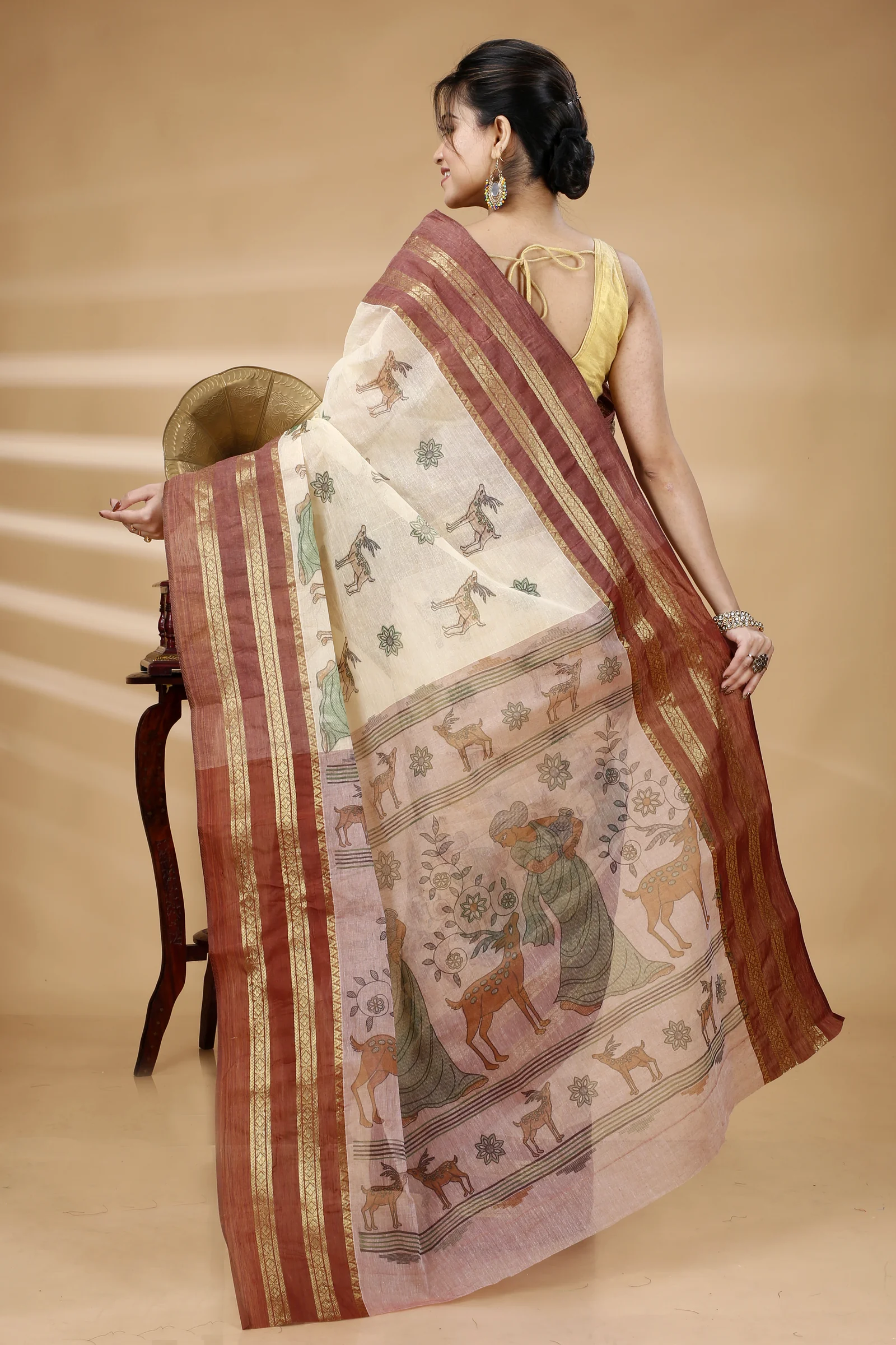 Brown Pure Cotton Sakuntala Tant Saree Print (2231)