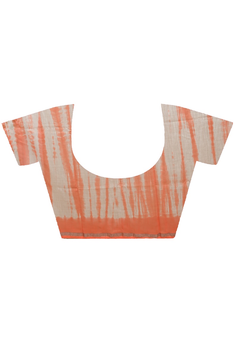 Orange White Pure Cotton Achmol Badhni Dye Saree (2234)