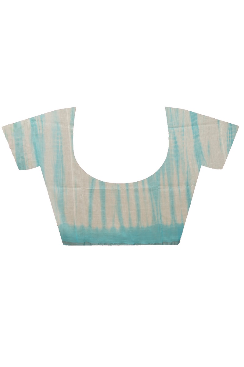 Sky White Pure Cotton Achmol Badhni Dye Saree (2235)