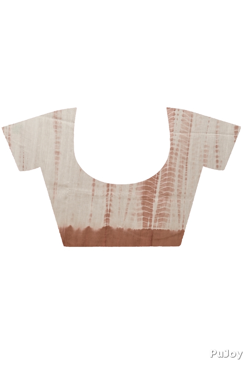 Brown White Pure Cotton Achmol Badhni Dye Saree (2237)