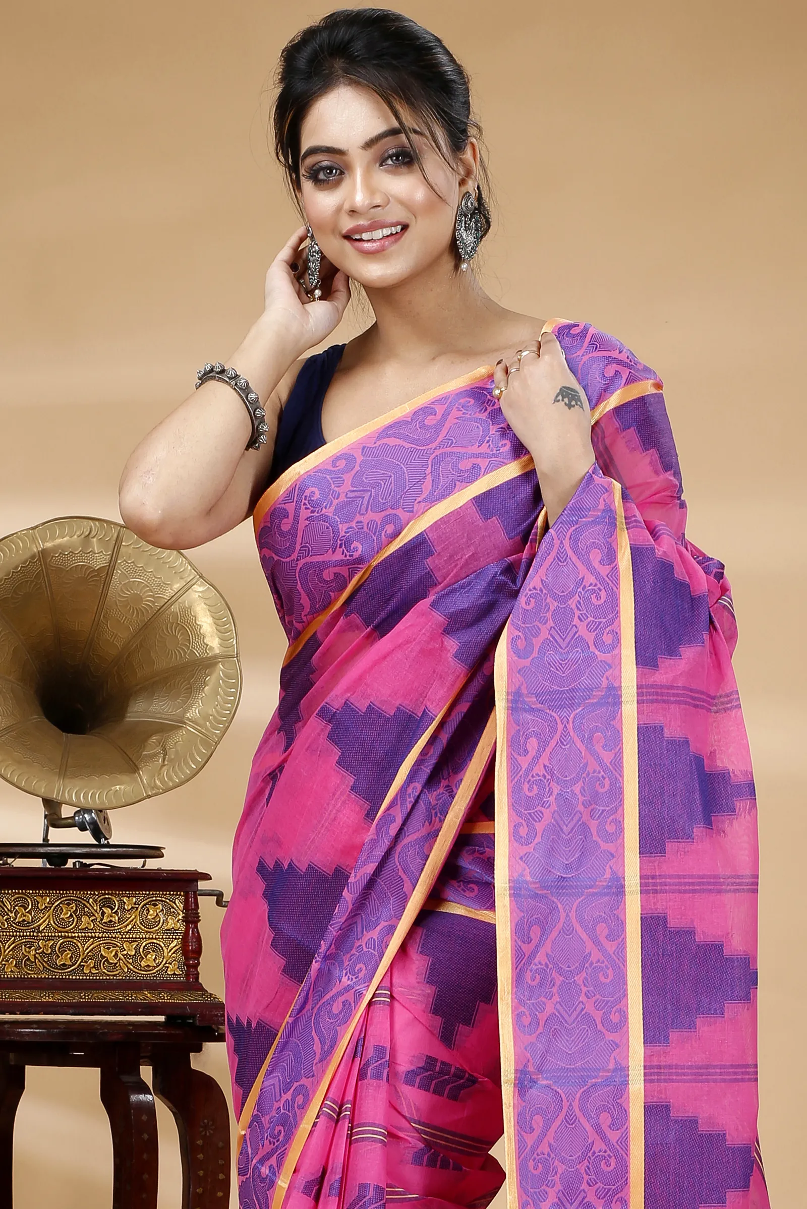 Pink Pure Cotton Kamala Desiging Tant Saree (224)
