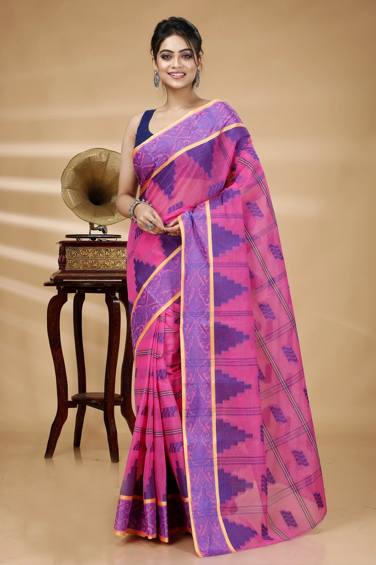 Pink Pure Cotton Kamala Desiging Tant Saree (224)