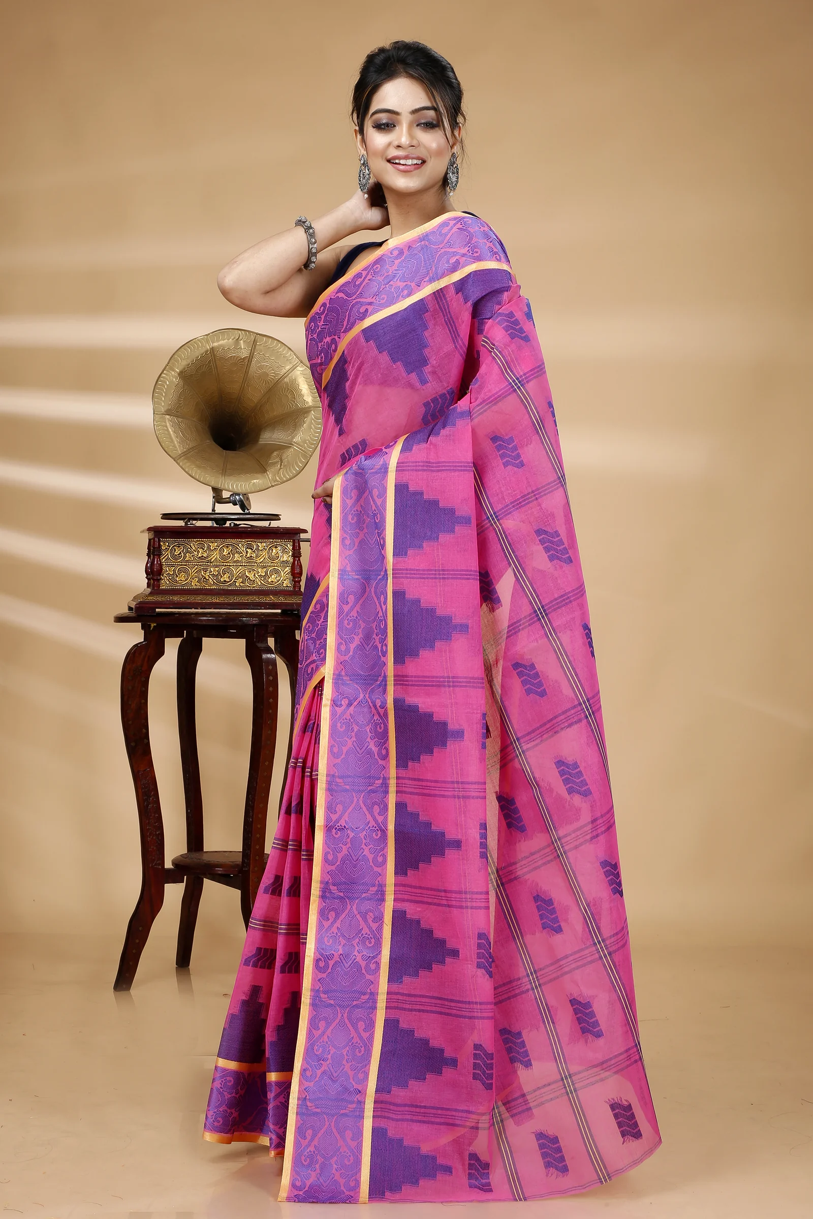 Pink Pure Cotton Kamala Desiging Tant Saree (224)
