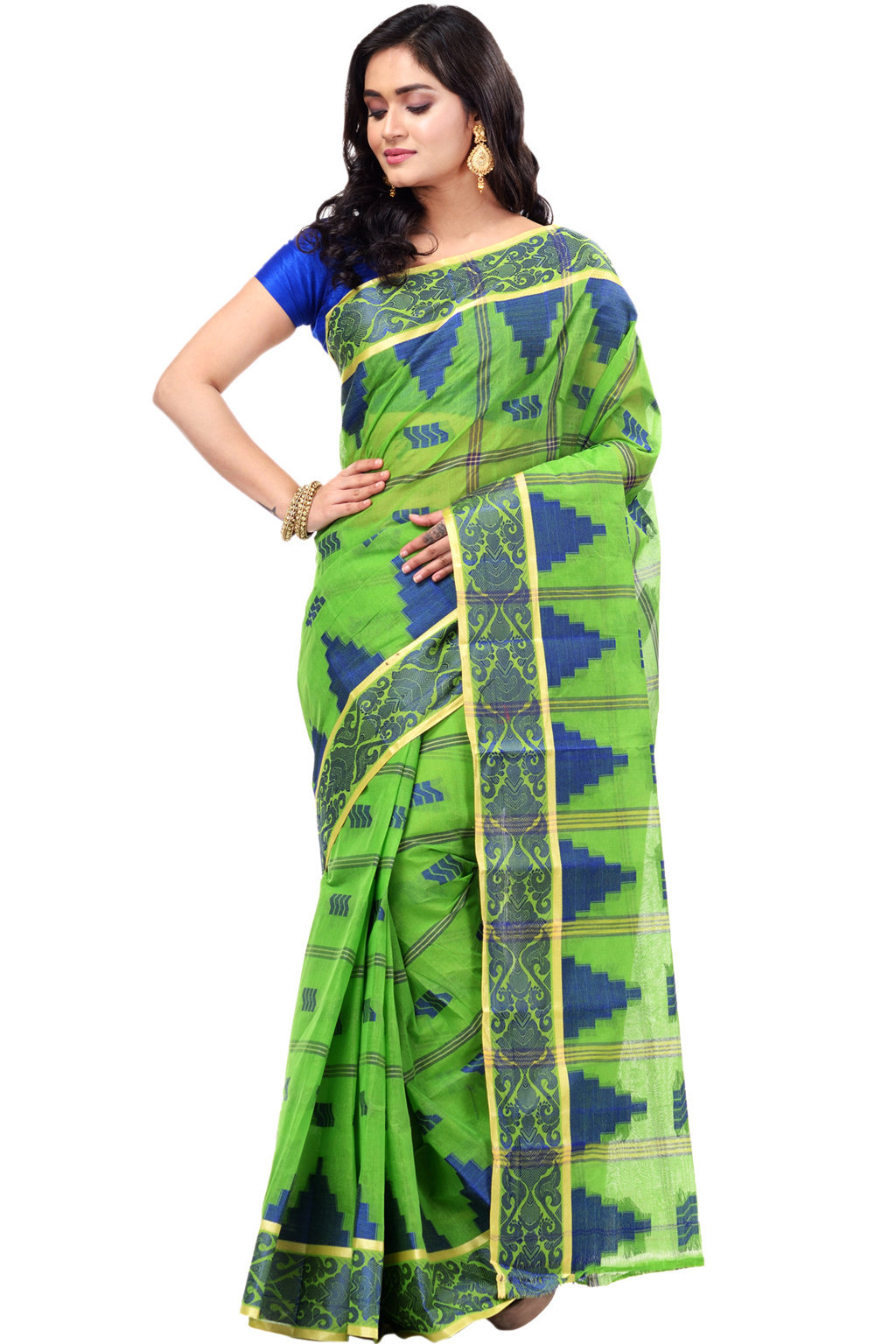 Green Pure Cotton Kamala Desiging Tant Saree (225)