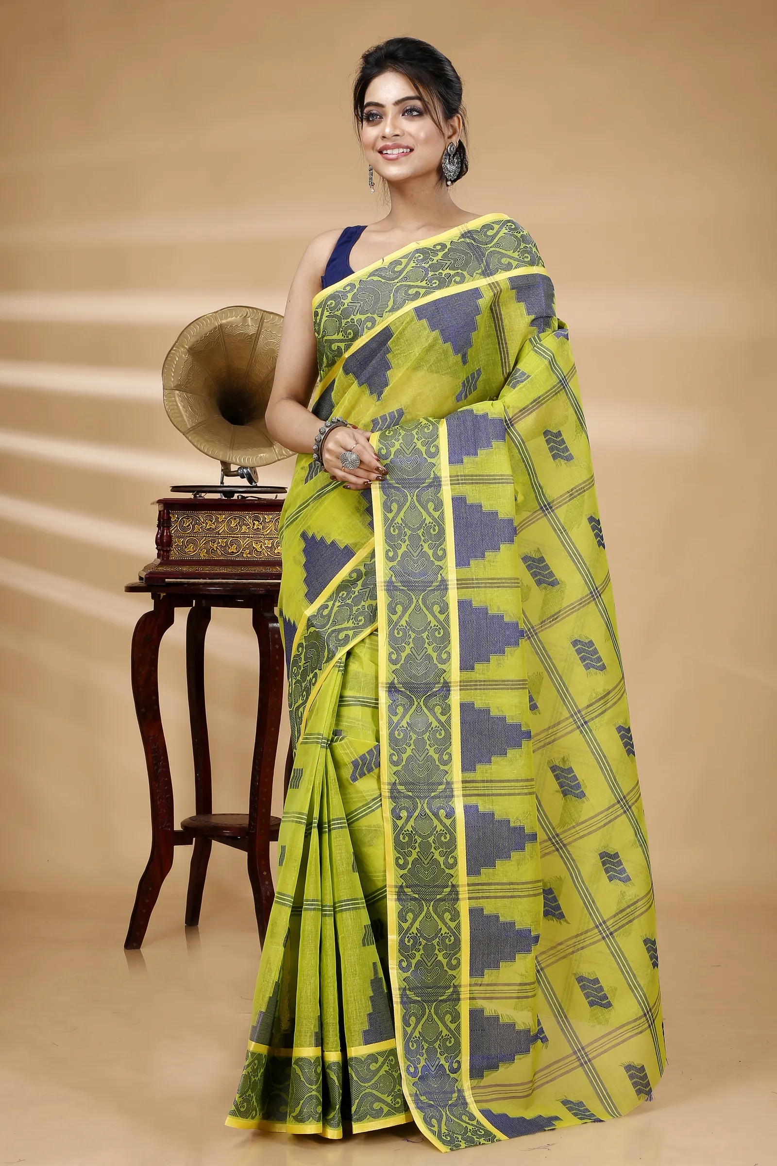 Green Pure Cotton Kamala Desiging Tant Saree (225)